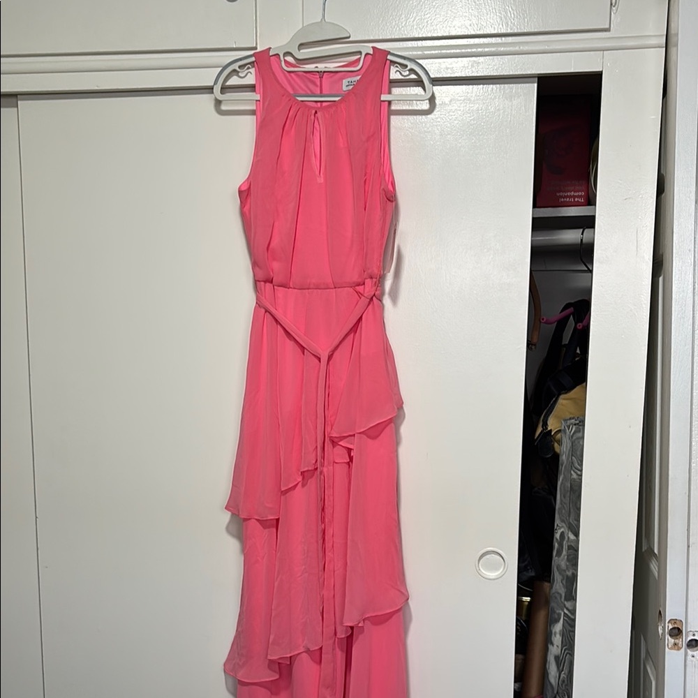 Elegant Tahiti Pink/apricot Sleeveless Dress with sheer layers